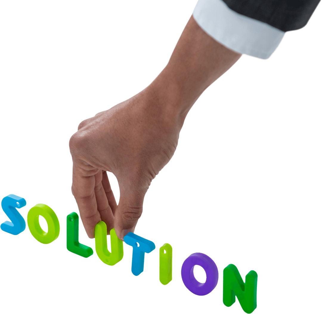 Businessman Hand Arranging Solution Word Transparent Background