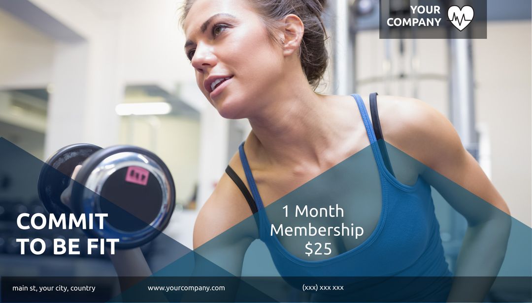 Determined Woman Lifting Weights Promoting Fitness Memberships