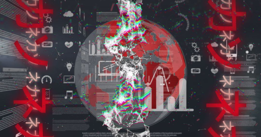 Abstract Digital World with Asian Interface and Data Symbols