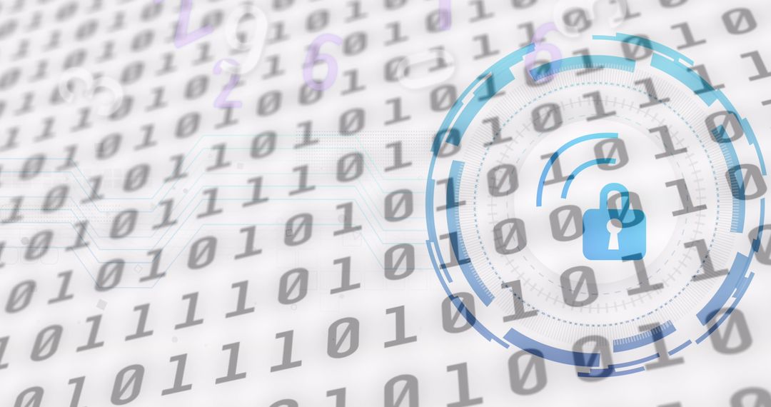 Secure digital data representation with binary code and padlock symbol