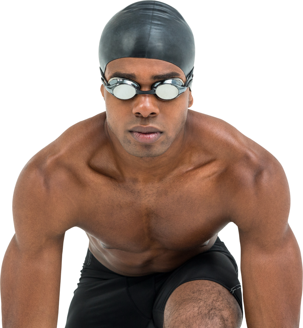 Muscular Swim Champion Wearing Goggles Ready to Dive Transparent Background - Download Free Stock Images Pikwizard.com