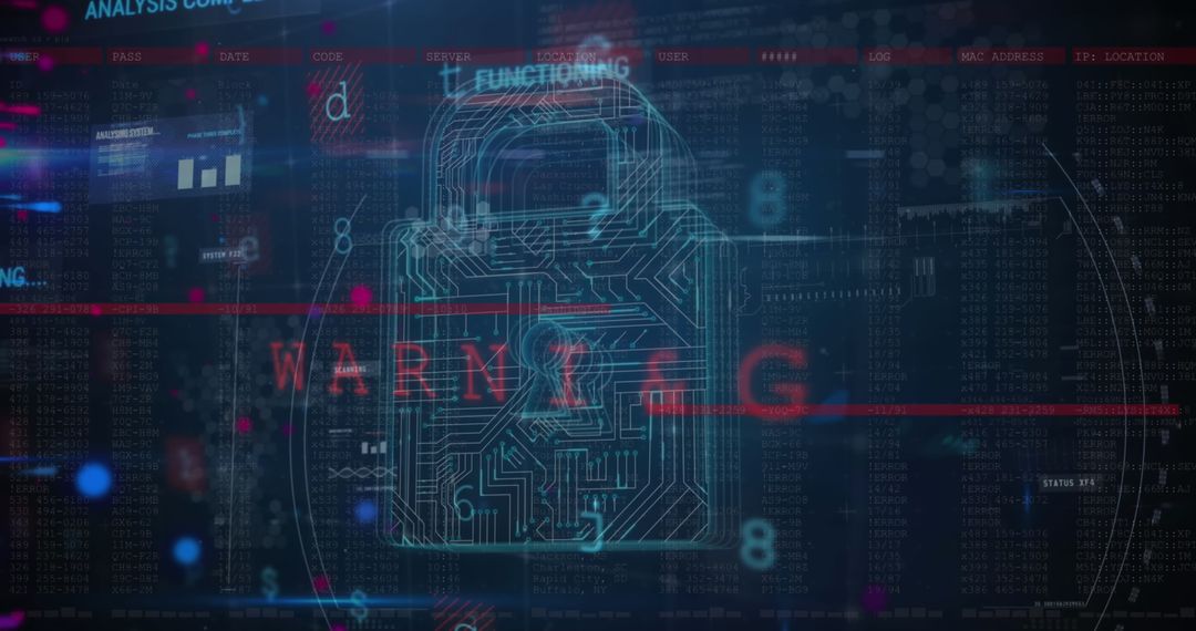 Cybersecurity Concept with Digital Padlock Graphic and Warning Message