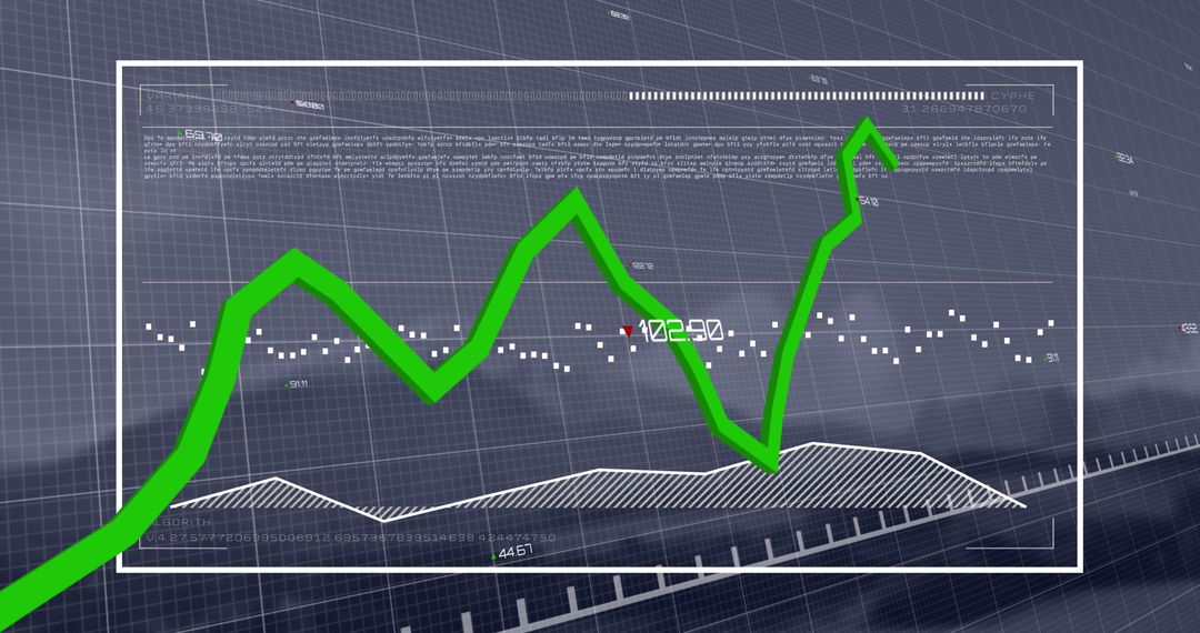 Financial Data Graph with Rising Green Line and Analytics Dashboard