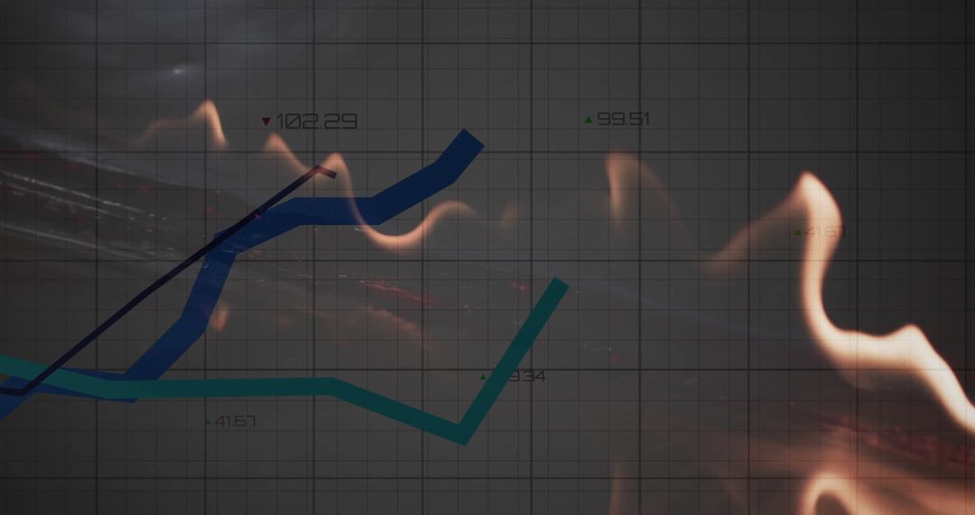 Financial Data Graphics Overlaying Abstract Flames Background