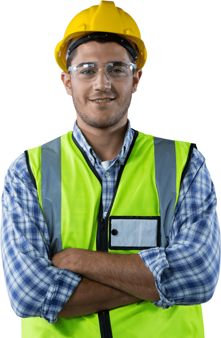 Confident Male Engineer in Hard Hat on Transparent Background