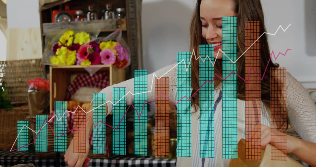 Shop Assistant Packing Bread with Data Overlay at Market