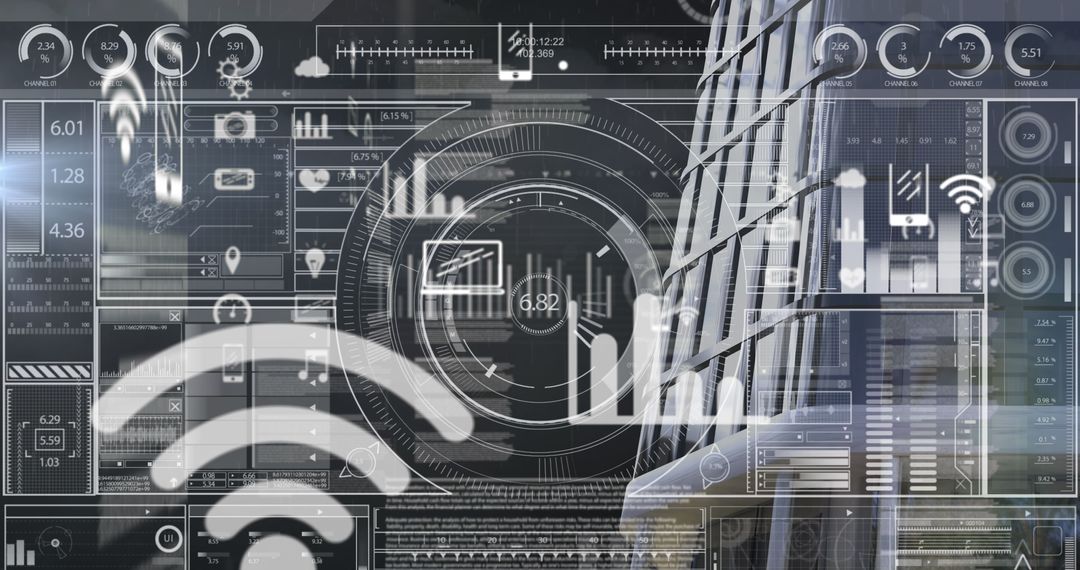 Global Financial Data and Digital Interface over Modern Cityscape