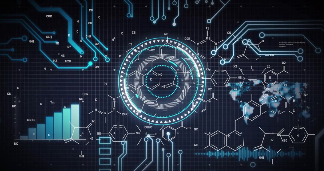 Futuristic Digital Interface with Circuit Board and Data Elements