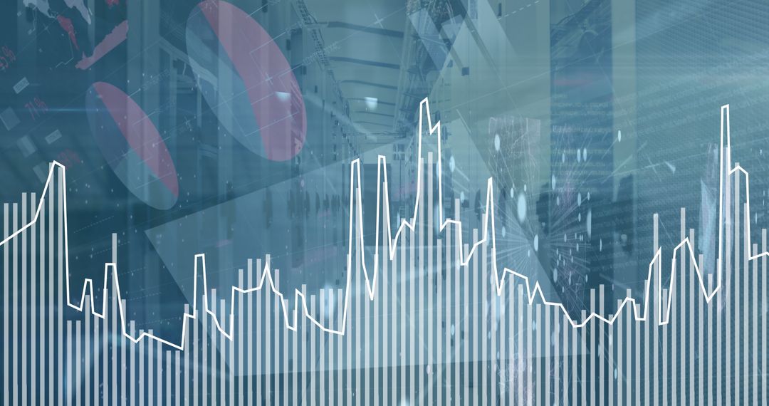 Abstract Financial Data with Server Room Overlay and Charts