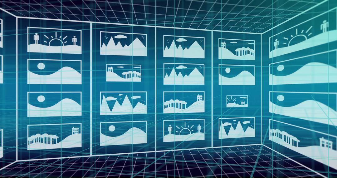 Futuristic Digital Landscape Grid with Abstract Design