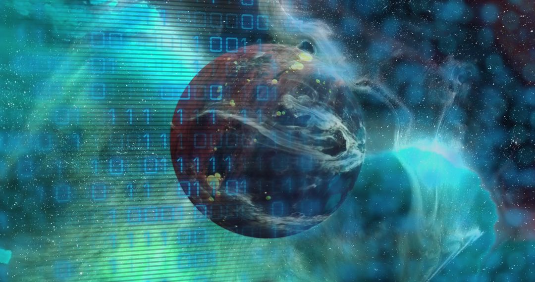 Binary Code Overlays Mysterious Brown Planet in the Cosmos