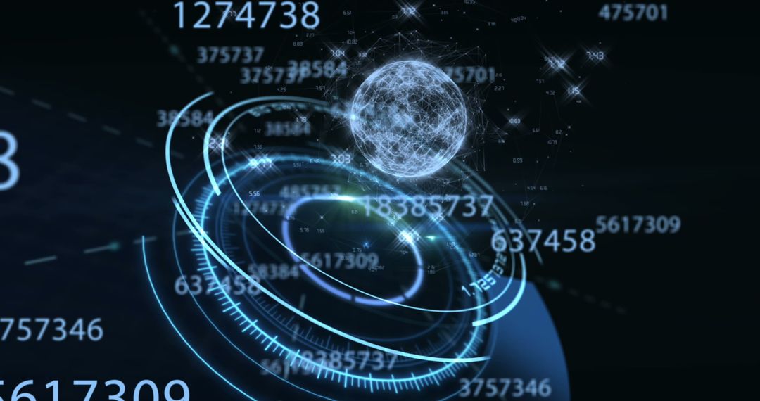 Digital Data Streams Circling Futuristic Globe in Virtual Space