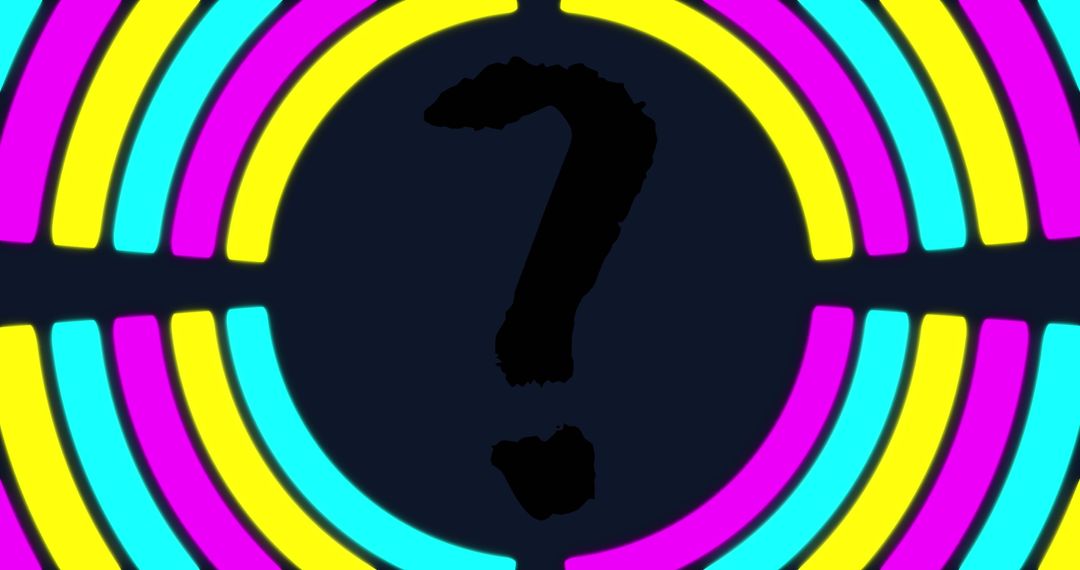 Abstract Neon Concentric Circles with Central Question Mark