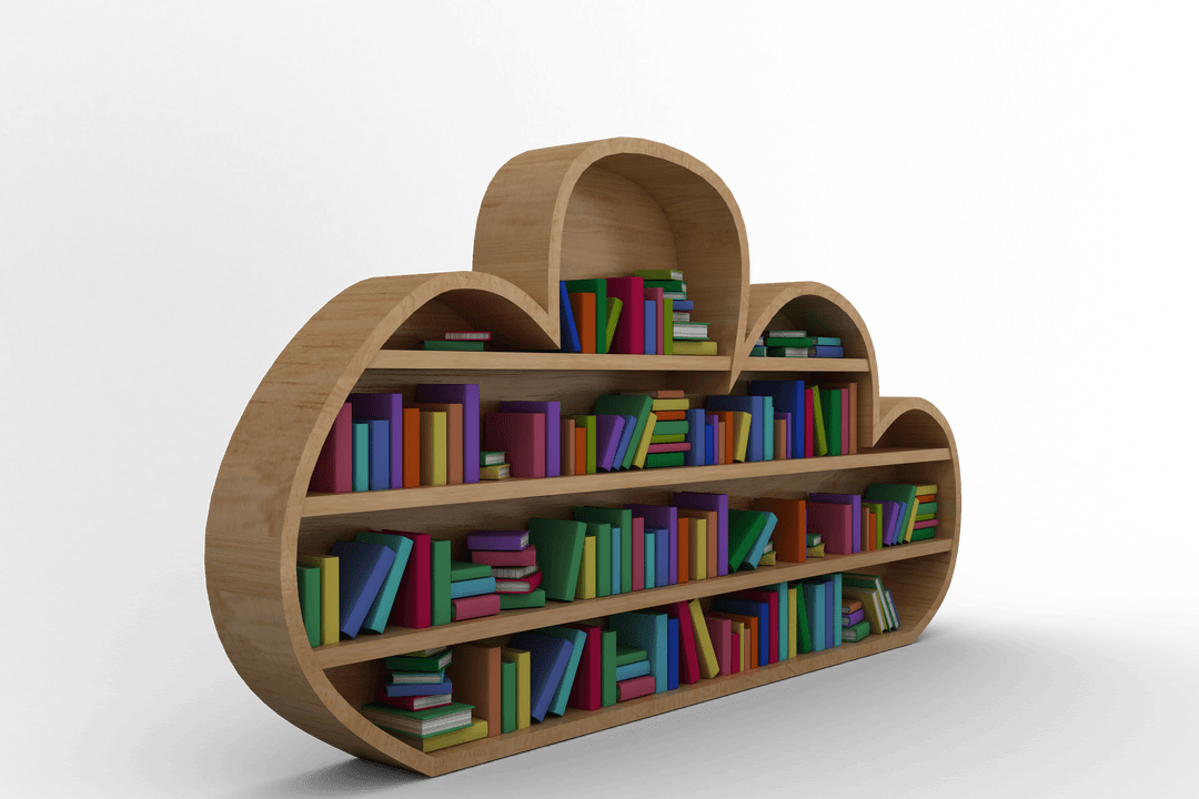 Transparent Cloud-Shaped Bookshelf with Colorful Books Display - Download Free Stock Images Pikwizard.com