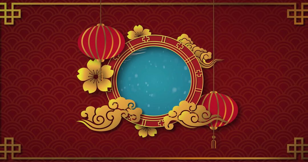 Chinese New Year Decorative Frame with Lanterns and Floral Patterns - Free Images, Stock Photos and Pictures on Pikwizard.com