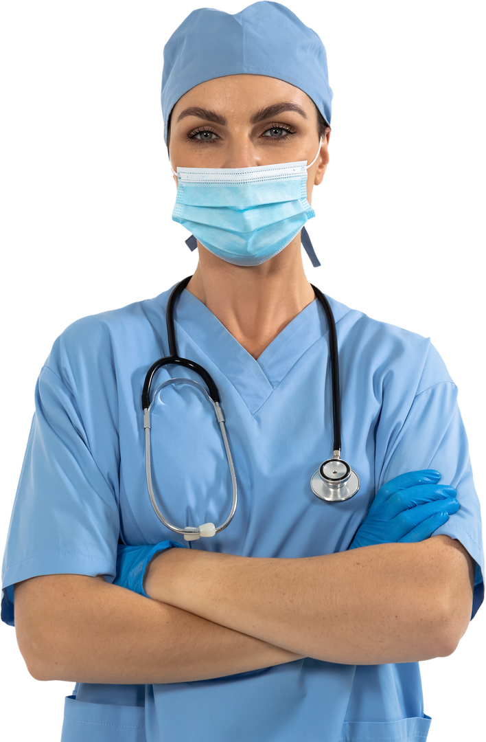 Transparent Female Health Worker in Scrubs with Mask and Stethoscope - Download Free Stock Images Pikwizard.com