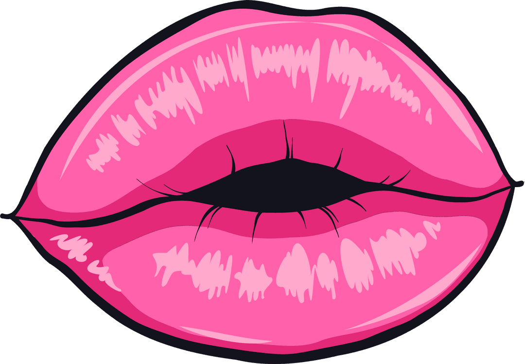 Glossy Stylized Pink Lips Illustration on Transparent Background