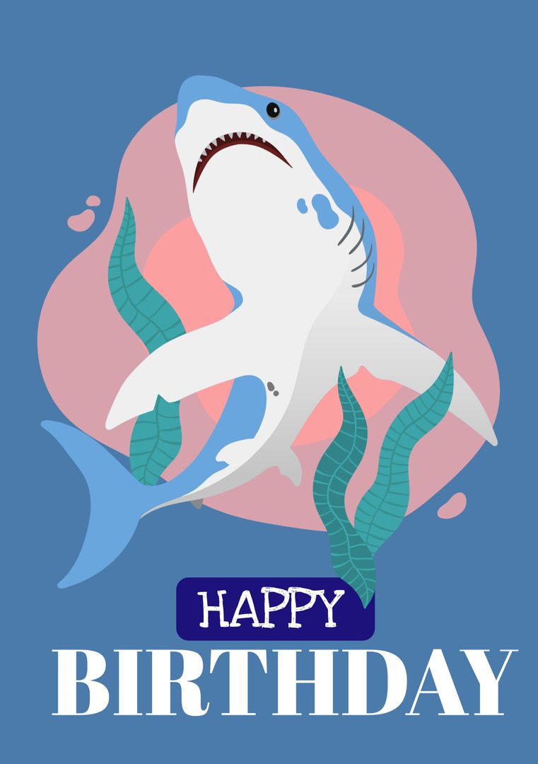 Happy Birthday Card with Cartoon Shark Illustration - Download Free Stock Templates Pikwizard.com