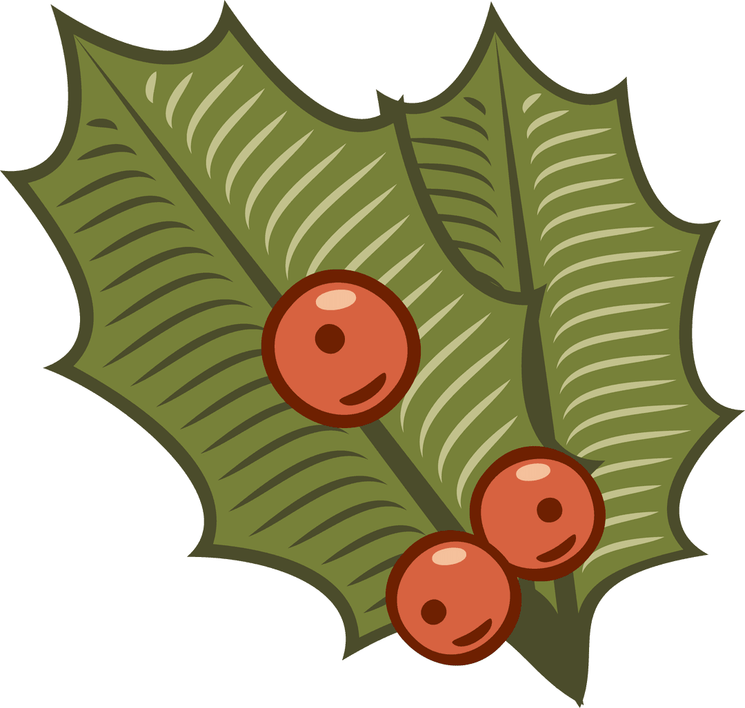 Festive Holly Sprig with Berries Illustrative Design on Transparent Background