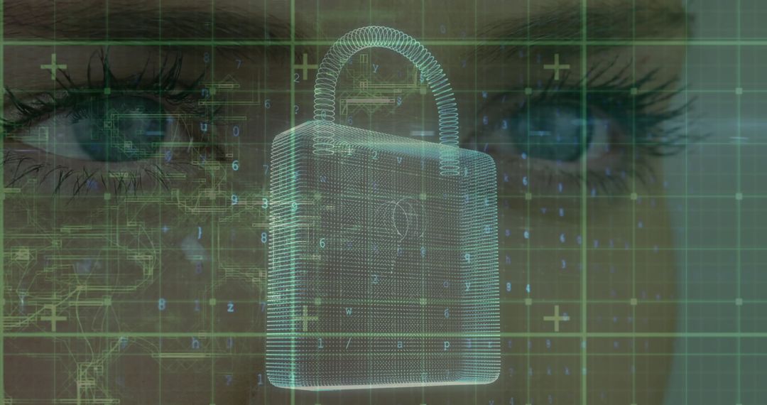Woman's Eyes with Digital Lock Symbolizing Cybersecurity