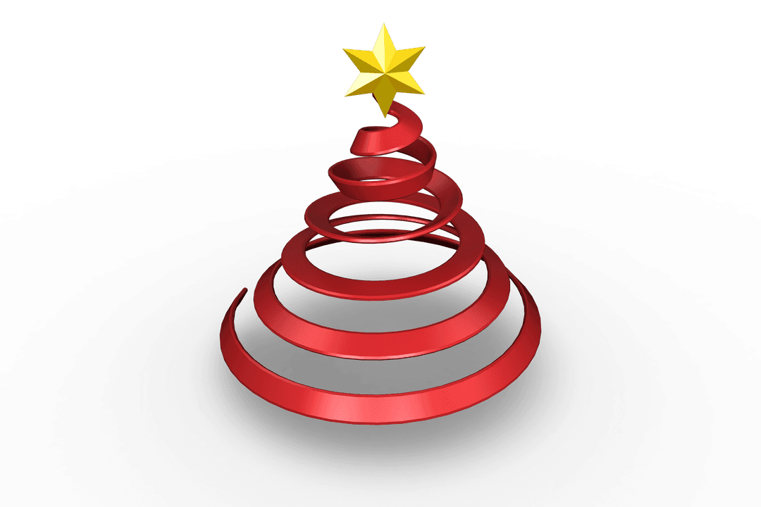 Red Ribbon Christmas Tree on Transparent Background with Gold Star