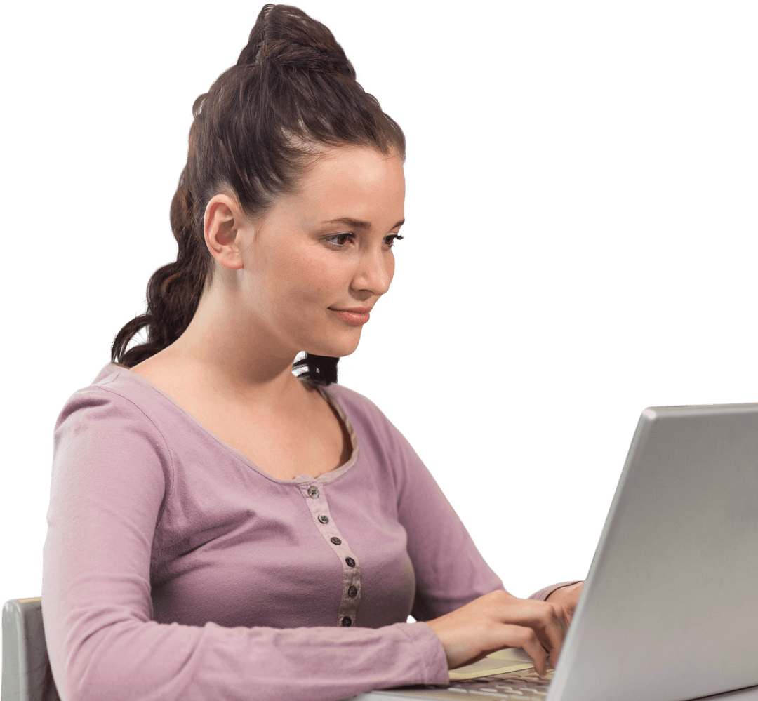 Caucasian Woman Using Laptop for Transparent Tech Design