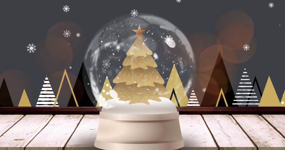 Golden Christmas Tree in Snow Globe with Falling Snowflakes - Free Images, Stock Photos and Pictures on Pikwizard.com