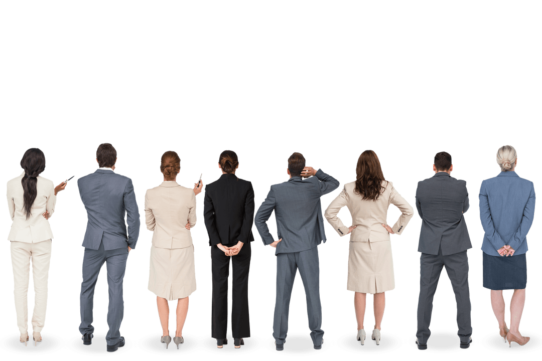 Rear View Diverse Business Team On Transparent Background