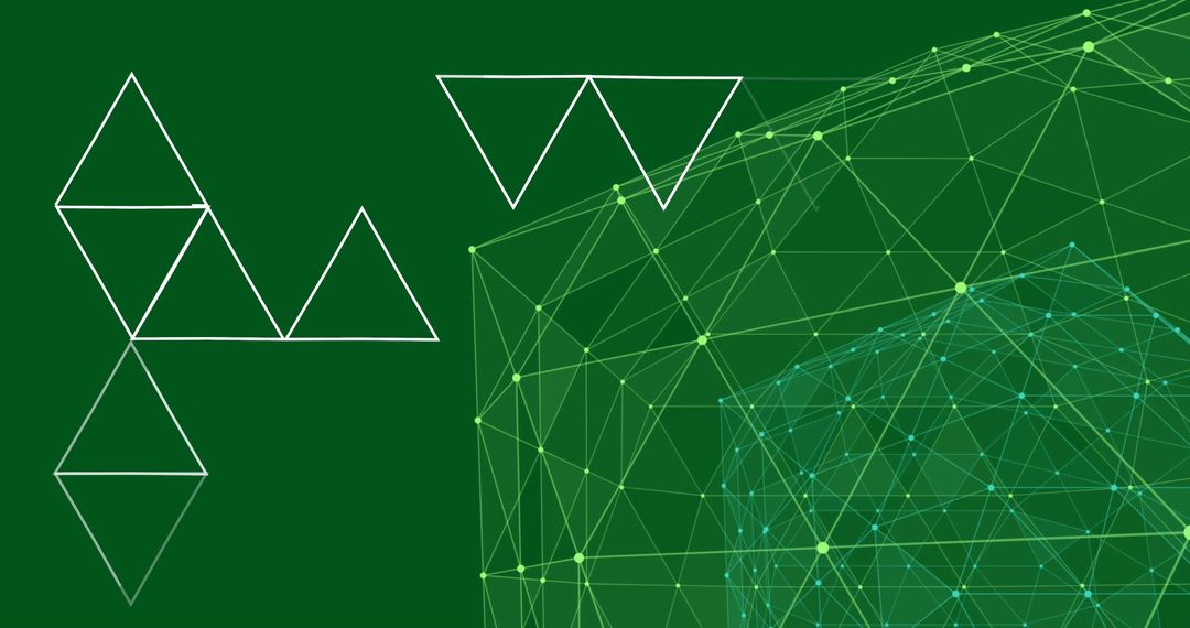Connected Globes and Triangles on Green Background