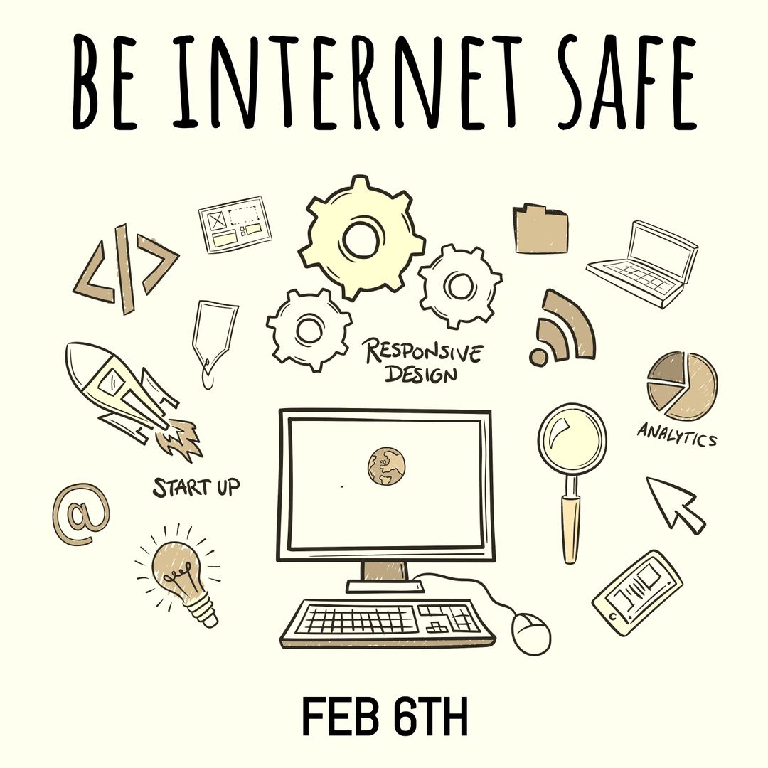 Digital Safety Awareness with Playful Tech Icon Doodles