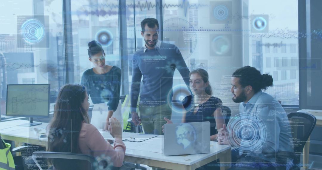 Business Team Collaborating on Innovative Technology Analytics