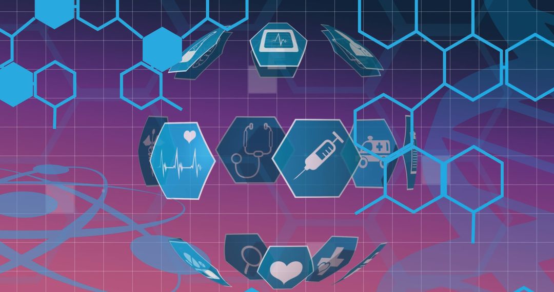 Medical Technology Icons on Geometric Digital Background
