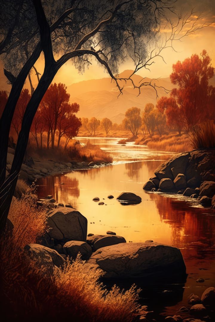 Scenic landscape with river creek in autumn mountains, created using generative ai technology - Free Images, Stock Photos and Pictures on Pikwizard.com