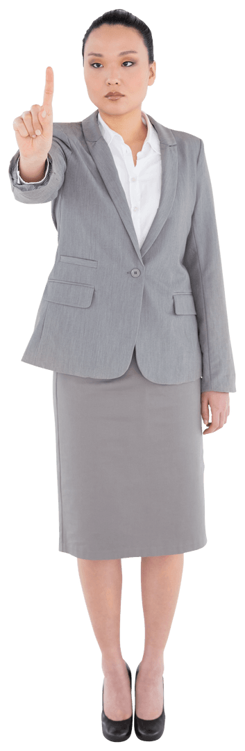 Serious Asian Businesswoman Gesturing Stop on Transparent Background