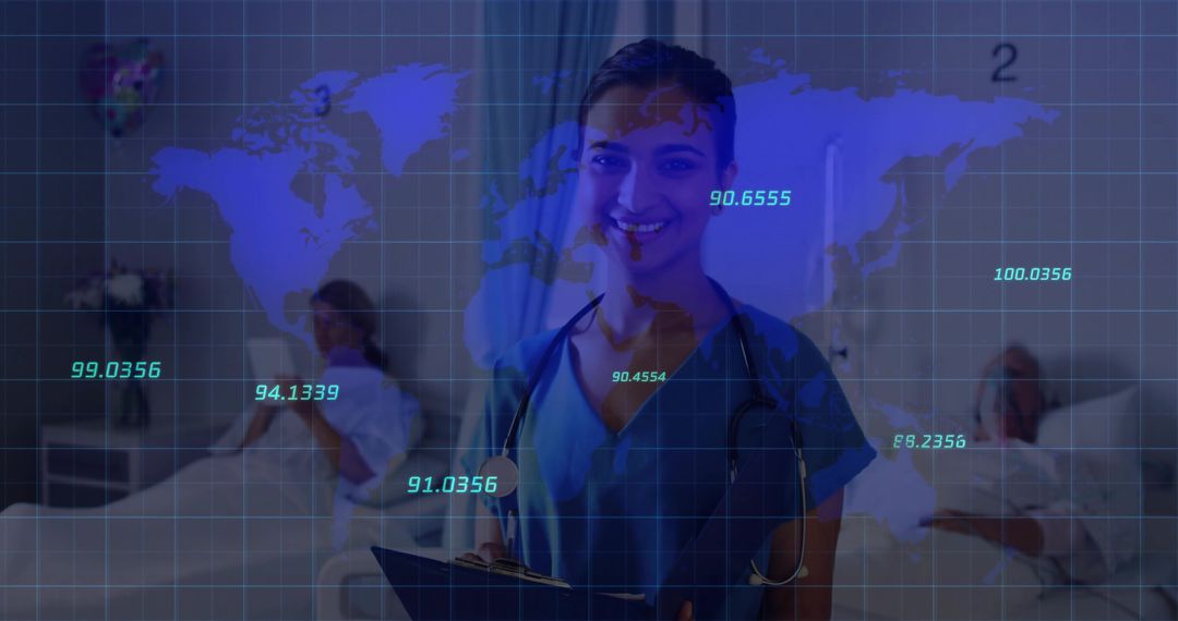 Nurse in Hospital Ward Analyzing Global Healthcare Data
