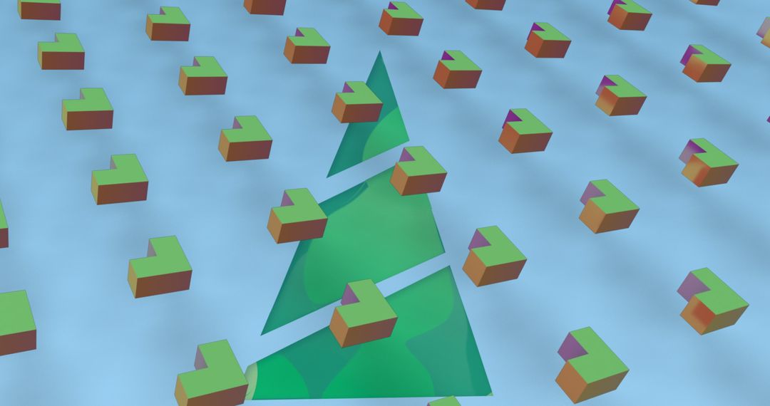 Geometric Shapes Surrounding Abstract Christmas Tree