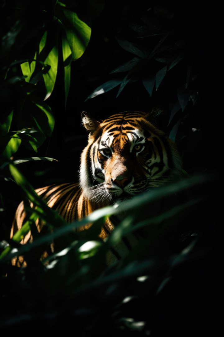 Portrait of tiger in tropical jungle leaves and plants, created using generative ai technology - Free Images, Stock Photos and Pictures on Pikwizard.com