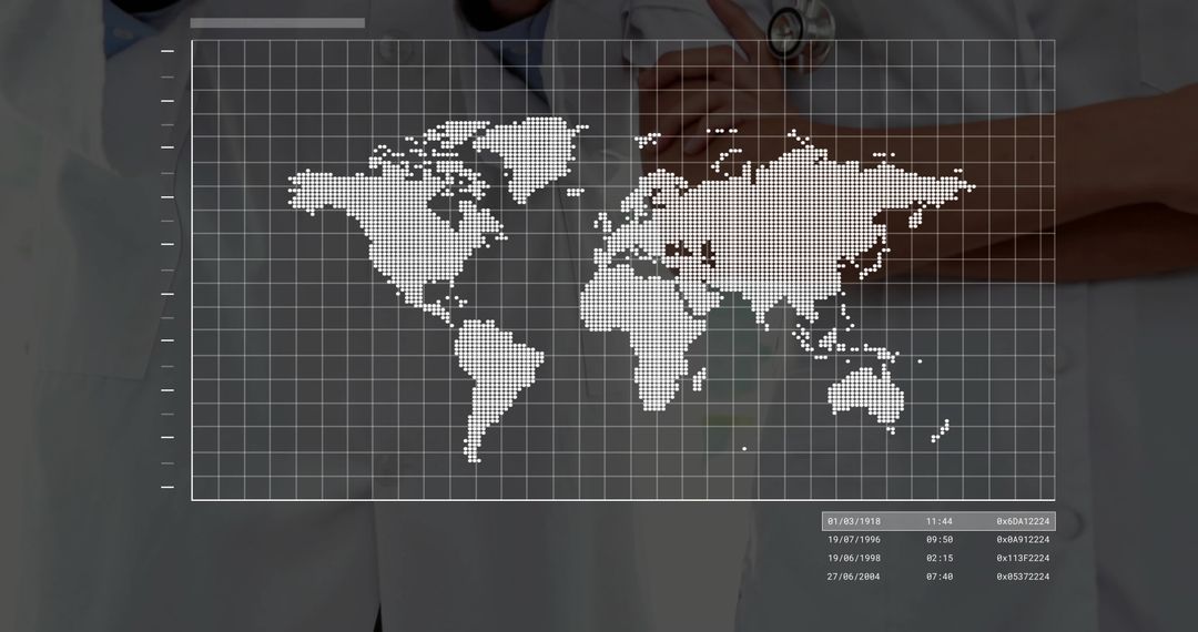 Doctors Interacting with Digital World Map Display in Laboratory
