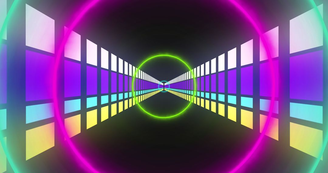 Vibrant Neon Digital Tunnel with Retro Futuristic Design