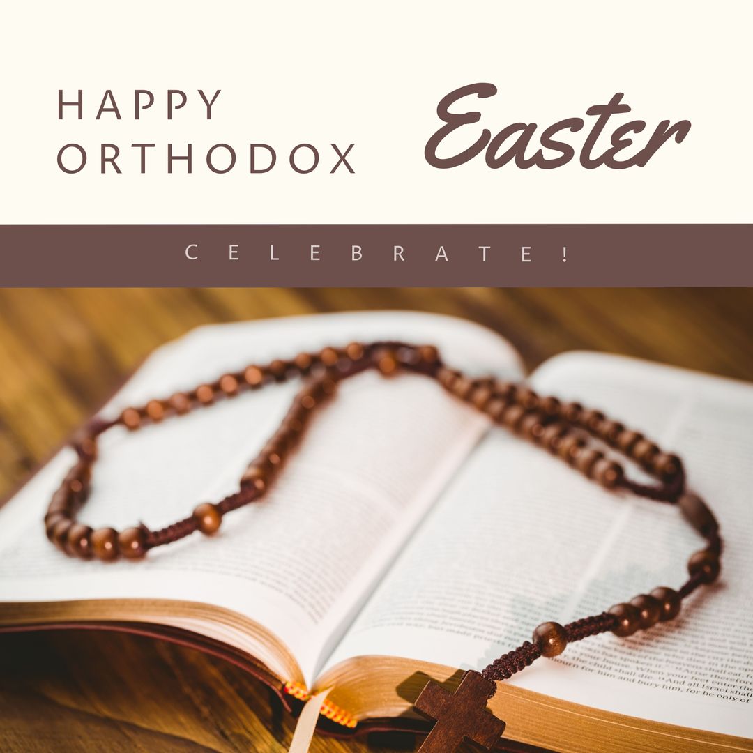 Happy Orthodox Easter Celebration with Rosary and Bible - Download Free Stock Templates Pikwizard.com