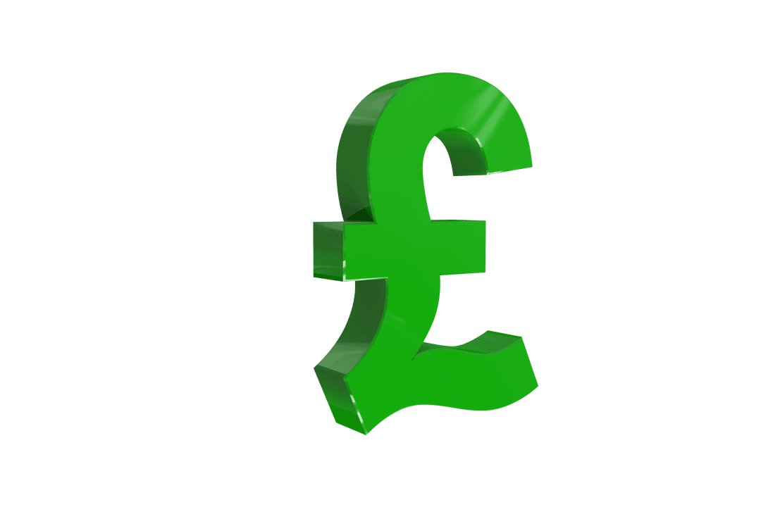 Glossy Green Pound Sterling Symbol on Transparent Background