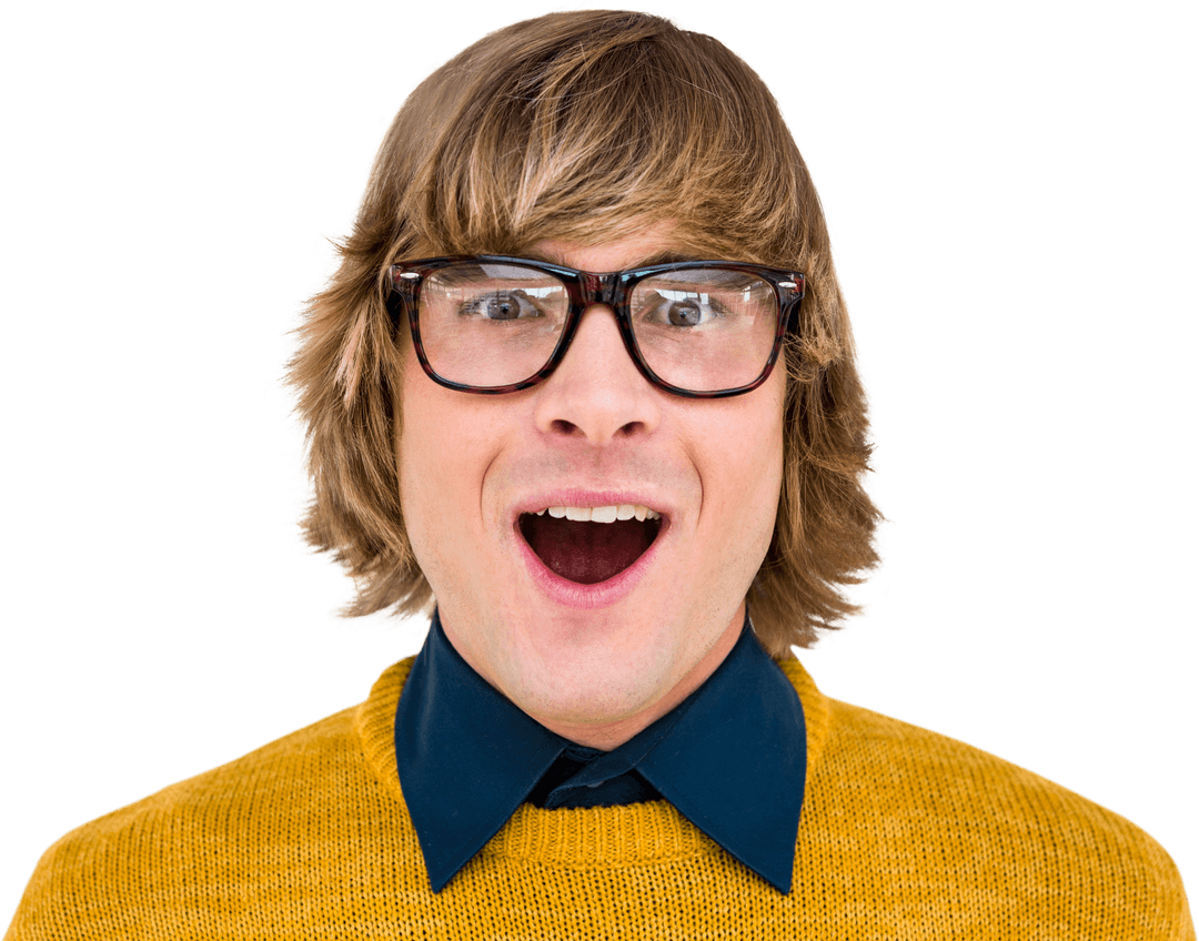 Transparent Surprised Hipster Man with Glasses