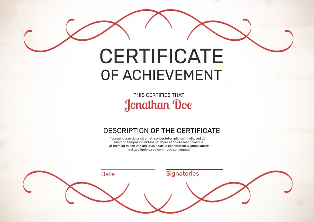 Elegant Red Scrollwork Achievement Certificate Template - Download Free Stock Templates Pikwizard.com