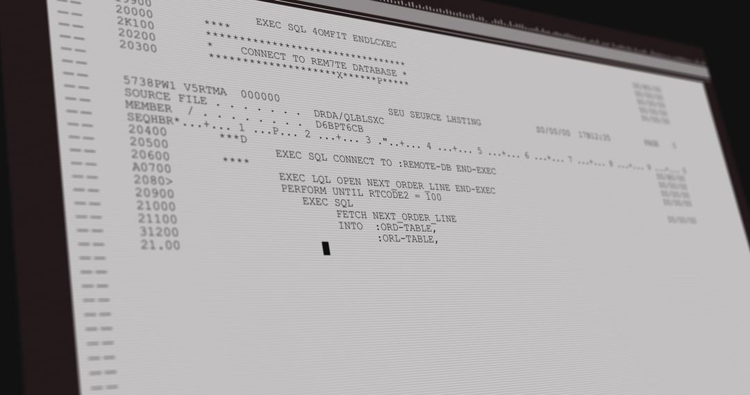 Digital data processing on grey computer screen