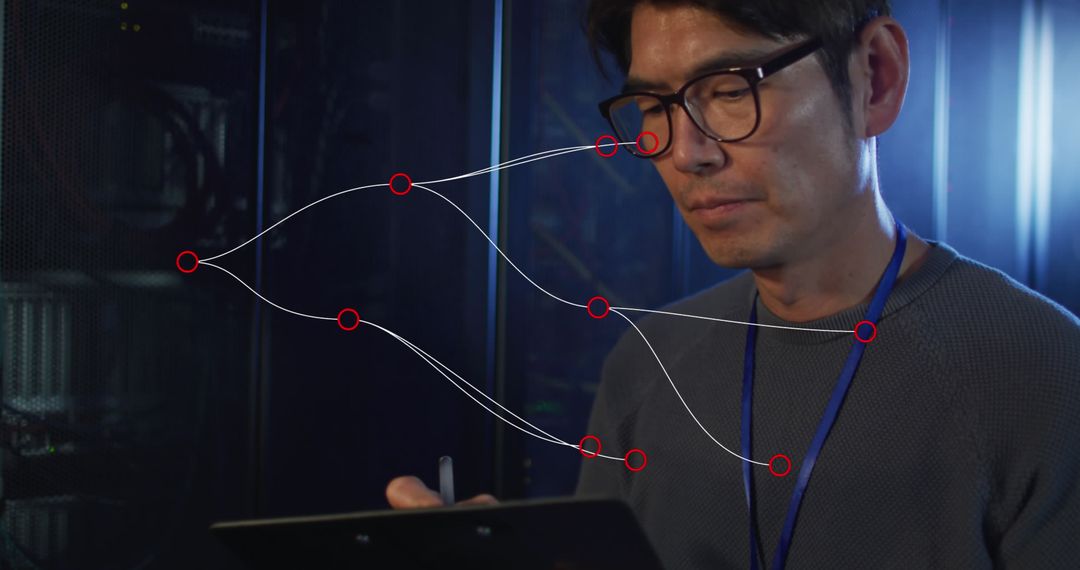 IT Engineer Analyzing Global Network Connections in Data Center