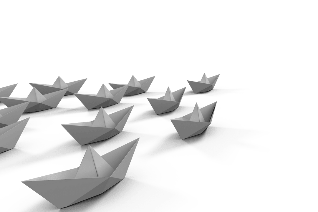 Transparent Paper Boats in Movement on White Background