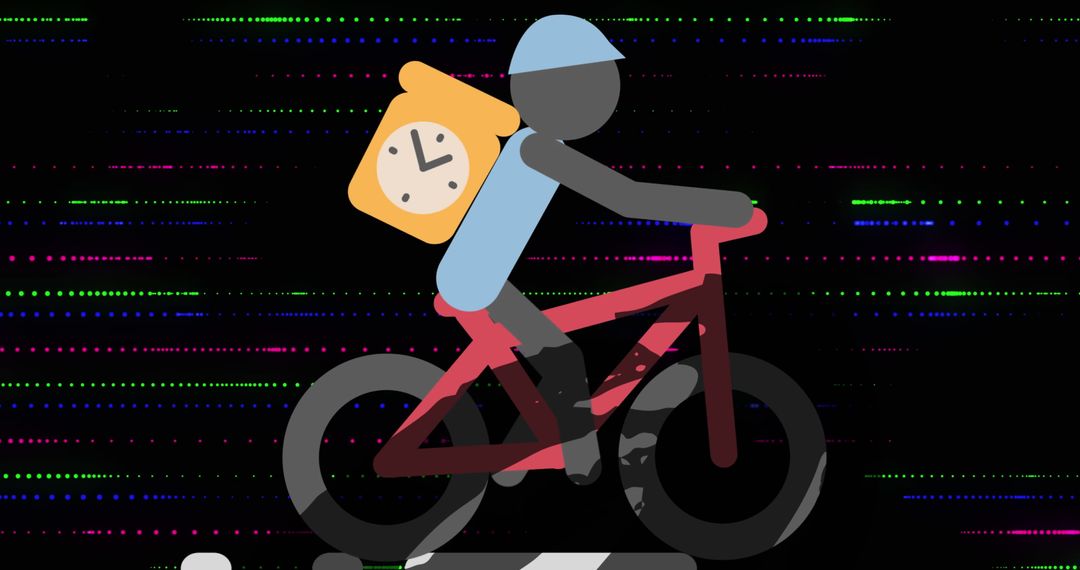 Delivery Cyclist with Clock Background in Dynamic Motion
