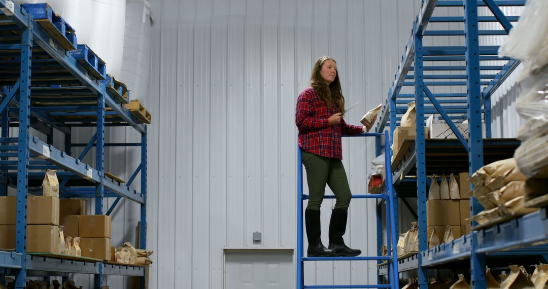 Warehouse Worker Organizing Stock on Industrial Shelves - Free Images, Stock Photos and Pictures on Pikwizard.com