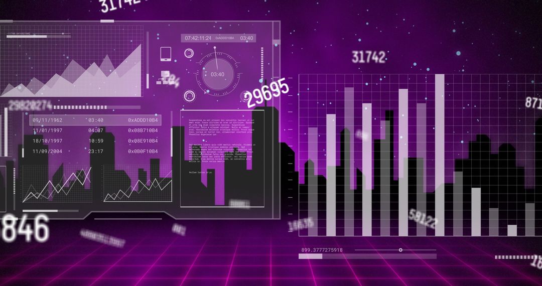 Dynamic Financial Graphs Over Futuristic Cityscape