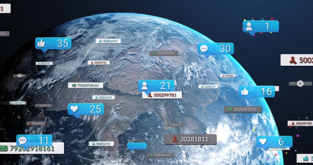Social Media Notifications Over Earth in Digital Network Concept